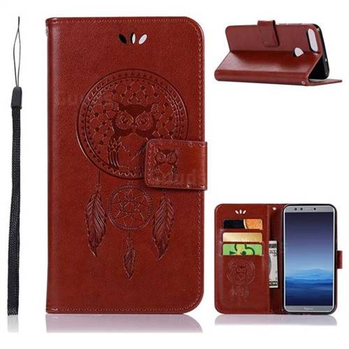 Intricate Embossing Owl Campanula Leather Wallet Case for Huawei Honor 9 Lite - Brown