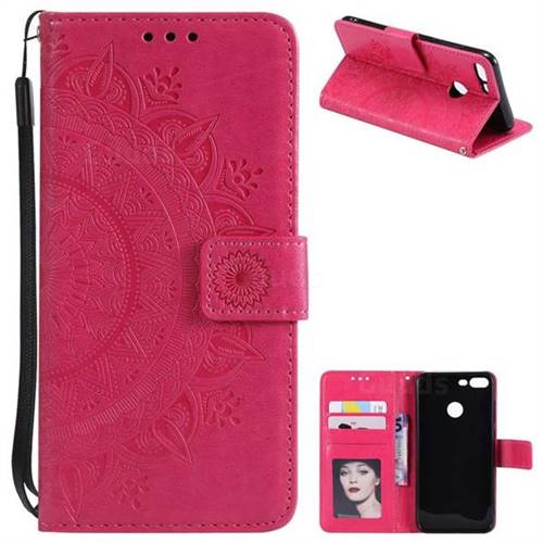 Intricate Embossing Datura Leather Wallet Case for Huawei Honor 9 Lite - Rose Red