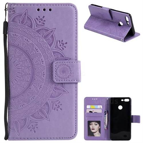 Intricate Embossing Datura Leather Wallet Case for Huawei Honor 9 Lite - Purple