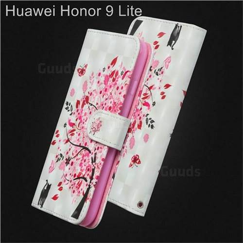 Tree and Cat 3D Painted Leather Wallet Case for Huawei Honor 9 Lite