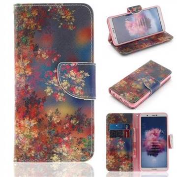 Colored Flowers PU Leather Wallet Case for Huawei Honor 9 Lite