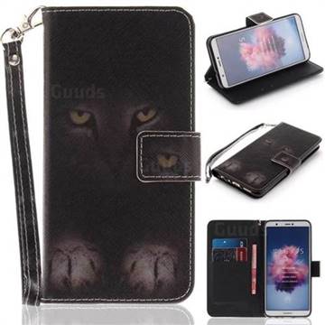 Mysterious Cat Hand Strap Leather Wallet Case for Huawei Honor 9 Lite