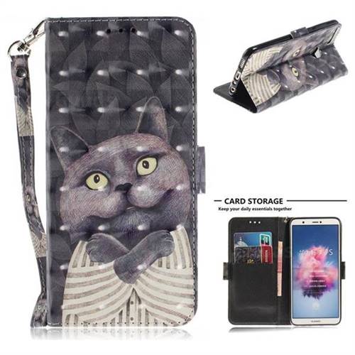 Cat Embrace 3D Painted Leather Wallet Phone Case for Huawei Honor 9 Lite