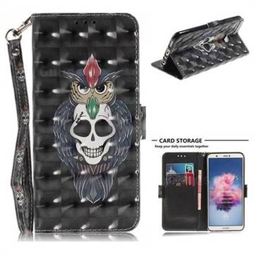 Skull Cat 3D Painted Leather Wallet Phone Case for Huawei Honor 9 Lite
