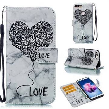 Marble Heart PU Leather Wallet Phone Case for Huawei Honor 9 Lite - Black