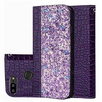 Shiny Crocodile Pattern Stitching Magnetic Closure Flip Holster Shockproof Phone Cases for Huawei Honor 9 Lite - Purple