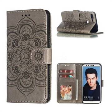 Intricate Embossing Datura Solar Leather Wallet Case for Huawei Honor 9 Lite - Gray