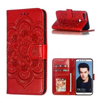 Intricate Embossing Datura Solar Leather Wallet Case for Huawei Honor 9 Lite - Red