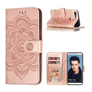 Intricate Embossing Datura Solar Leather Wallet Case for Huawei Honor 9 Lite - Rose Gold