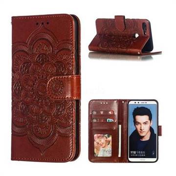 Intricate Embossing Datura Solar Leather Wallet Case for Huawei Honor 9 Lite - Brown
