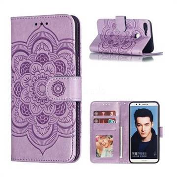 Intricate Embossing Datura Solar Leather Wallet Case for Huawei Honor 9 Lite - Purple