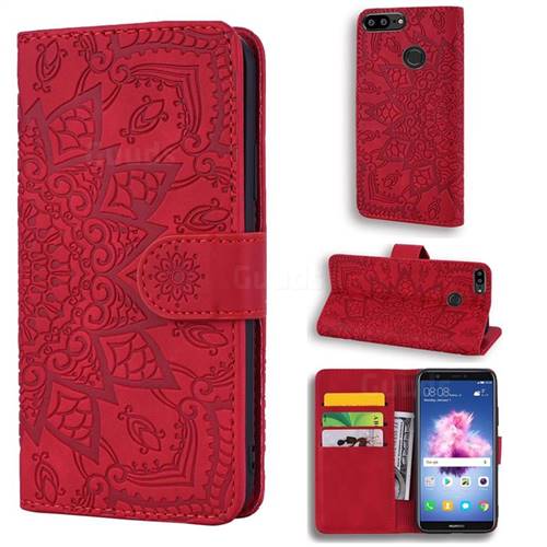 Retro Embossing Mandala Flower Leather Wallet Case for Huawei Honor 9 Lite - Red