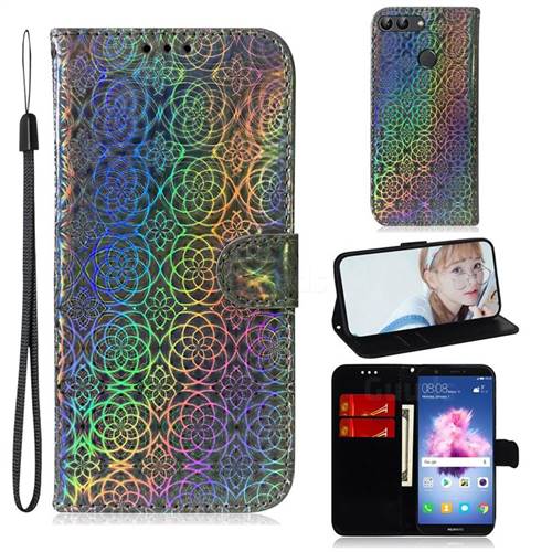 Laser Circle Shining Leather Wallet Phone Case for Huawei Honor 9 Lite - Silver