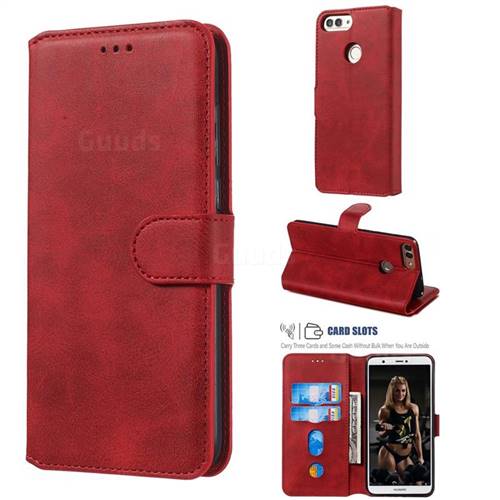 Retro Calf Matte Leather Wallet Phone Case for Huawei Honor 9 Lite - Red