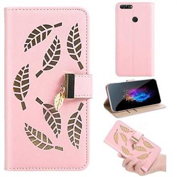 Hollow Leaves Phone Wallet Case for Huawei Honor 9 Lite - Pink