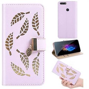 Hollow Leaves Phone Wallet Case for Huawei Honor 9 Lite - Purple