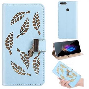 Hollow Leaves Phone Wallet Case for Huawei Honor 9 Lite - Blue