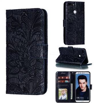 Intricate Embossing Lace Jasmine Flower Leather Wallet Case for Huawei Honor 9 Lite - Dark Blue