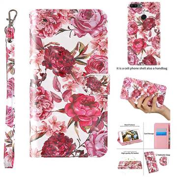 Red Flower 3D Painted Leather Wallet Case for Huawei Honor 9 Lite