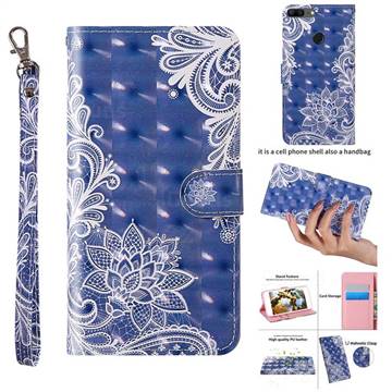 White Lace 3D Painted Leather Wallet Case for Huawei Honor 9 Lite