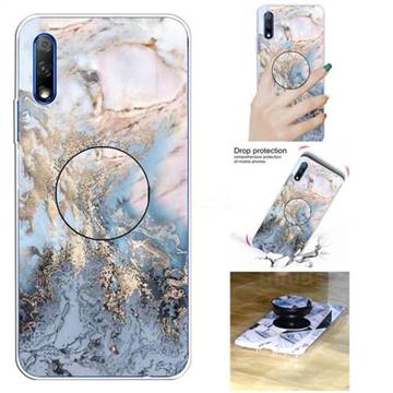 Golden Gray Marble Pop Stand Holder Varnish Phone Cover for Huawei Honor 9X