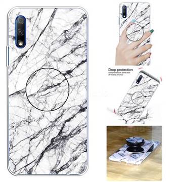 White Marble Pop Stand Holder Varnish Phone Cover for Huawei Honor 9X