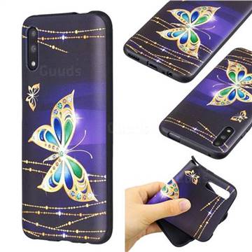 Golden Shining Butterfly 3D Embossed Relief Black Soft Back Cover for Huawei Honor 9X