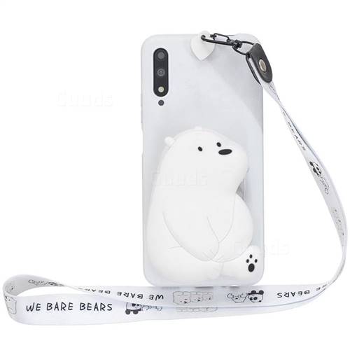 White Polar Bear Neck Lanyard Zipper Wallet Silicone Case for Huawei Honor 9X