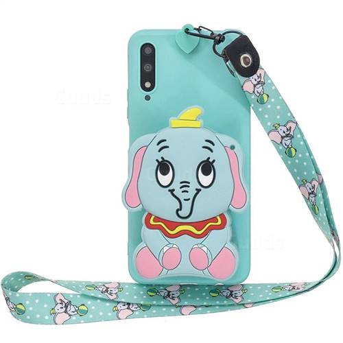 Blue Elephant Neck Lanyard Zipper Wallet Silicone Case for Huawei Honor 9X
