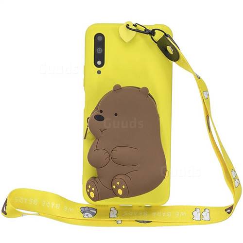Yellow Bear Neck Lanyard Zipper Wallet Silicone Case for Huawei Honor 9X