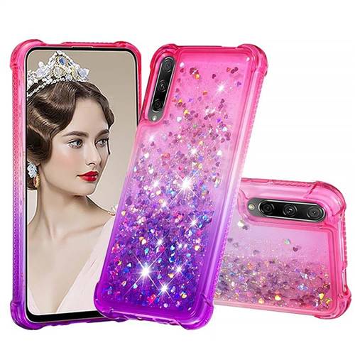 Rainbow Gradient Liquid Glitter Quicksand Sequins Phone Case for Huawei Honor 9X - Pink Purple