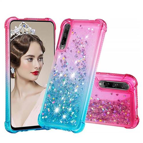 Rainbow Gradient Liquid Glitter Quicksand Sequins Phone Case for Huawei Honor 9X - Pink Blue
