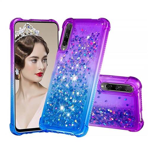 Rainbow Gradient Liquid Glitter Quicksand Sequins Phone Case for Huawei Honor 9X - Purple Blue