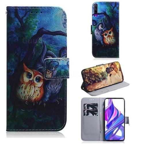 Oil Painting Owl PU Leather Wallet Case for Huawei Honor 9X