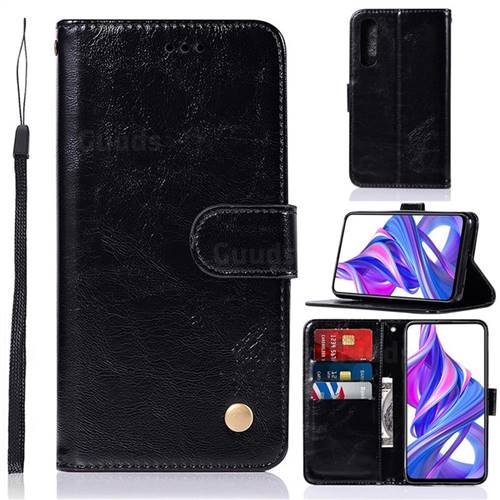 Luxury Retro Leather Wallet Case for Huawei Honor 9X - Black