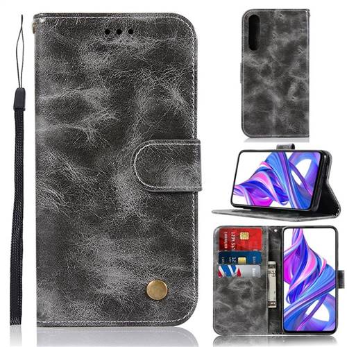 Luxury Retro Leather Wallet Case for Huawei Honor 9X - Gray