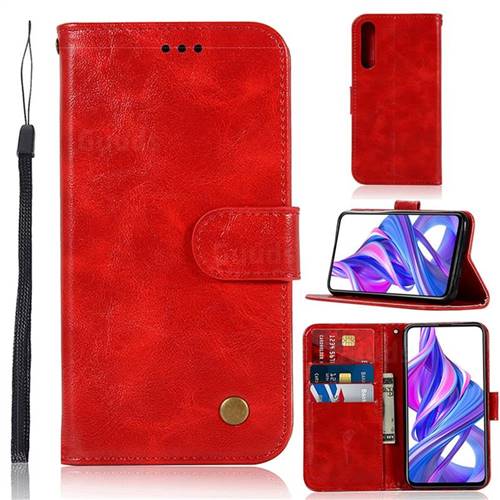 Luxury Retro Leather Wallet Case for Huawei Honor 9X - Red