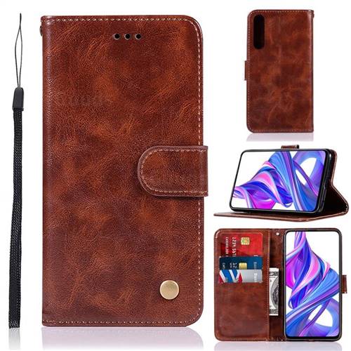 Luxury Retro Leather Wallet Case for Huawei Honor 9X - Brown
