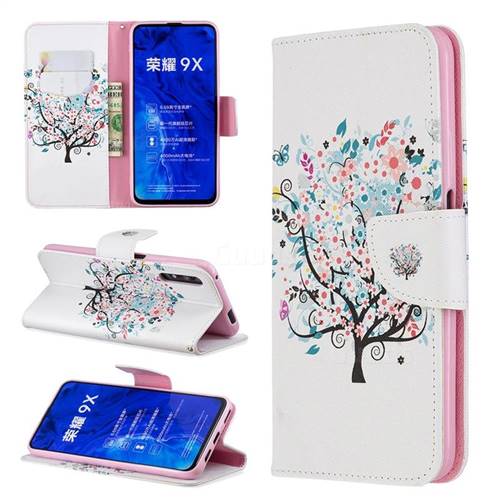 Colorful Tree Leather Wallet Case for Huawei Honor 9X