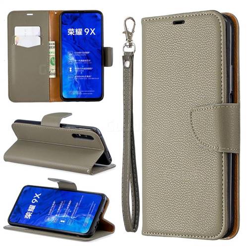 Classic Luxury Litchi Leather Phone Wallet Case for Huawei Honor 9X - Gray