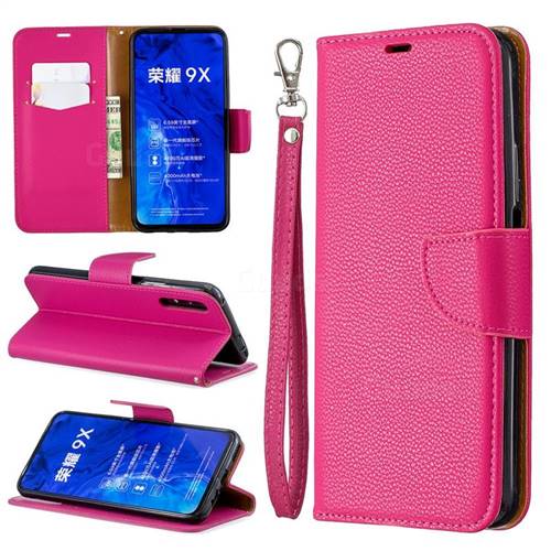 Classic Luxury Litchi Leather Phone Wallet Case for Huawei Honor 9X - Rose