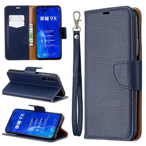 Classic Luxury Litchi Leather Phone Wallet Case for Huawei Honor 9X - Blue