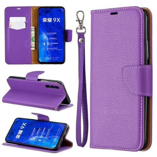 Classic Luxury Litchi Leather Phone Wallet Case for Huawei Honor 9X - Purple