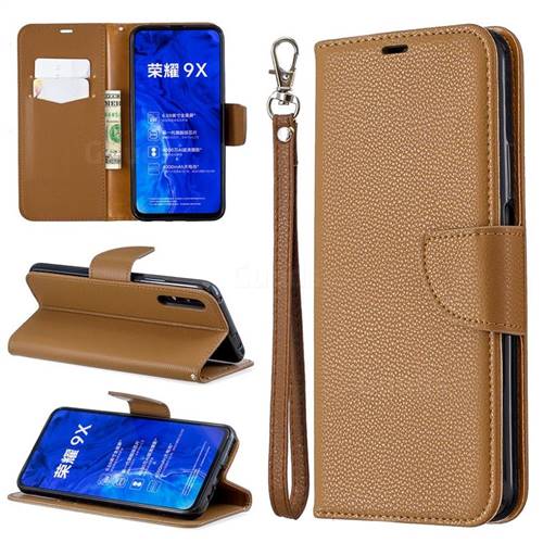Classic Luxury Litchi Leather Phone Wallet Case for Huawei Honor 9X - Brown