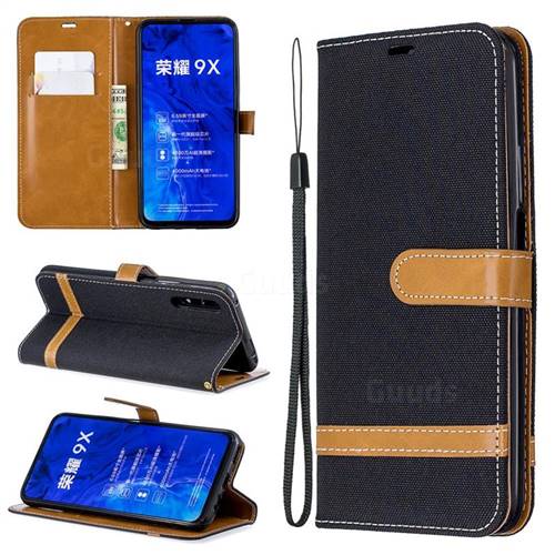 Jeans Cowboy Denim Leather Wallet Case for Huawei Honor 9X - Black