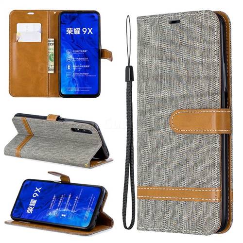 Jeans Cowboy Denim Leather Wallet Case for Huawei Honor 9X - Gray