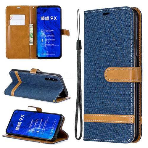 Jeans Cowboy Denim Leather Wallet Case for Huawei Honor 9X - Dark Blue