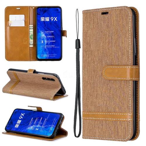 Jeans Cowboy Denim Leather Wallet Case for Huawei Honor 9X - Brown