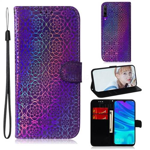Laser Circle Shining Leather Wallet Phone Case for Huawei Honor 9X - Purple
