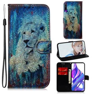 White Lion Laser Shining Leather Wallet Phone Case for Huawei Honor 9X